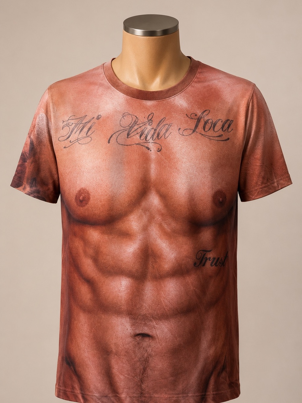 Men’s L Muscle Body 3D Print T-Shirt Mi Vida Loca Funny Costume Novelty Tattoo